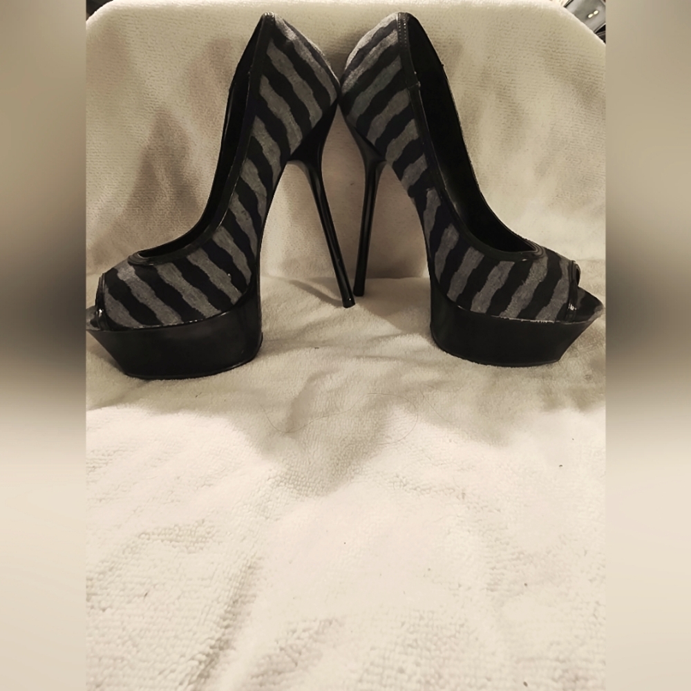 Penny loves Kenny striped denim stiletto platform heels